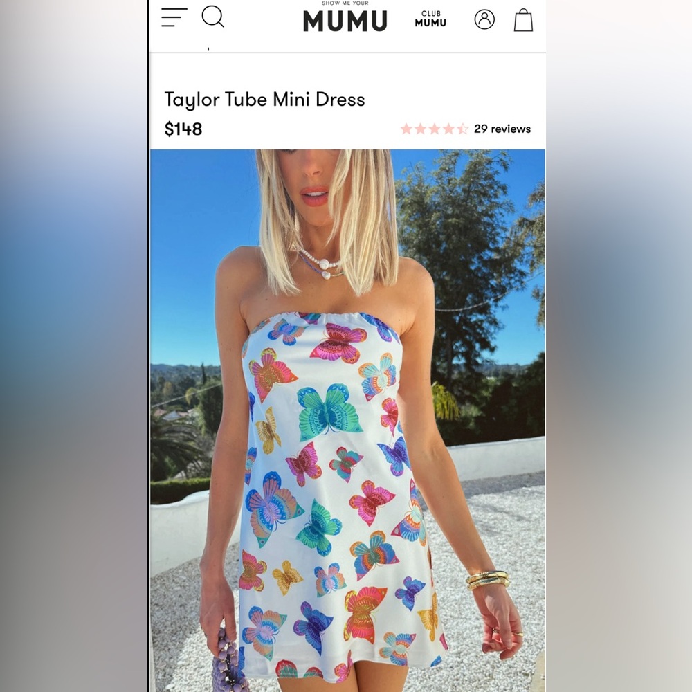 Show me your mumu Taylor tube mini dress rainbow butterflies xs